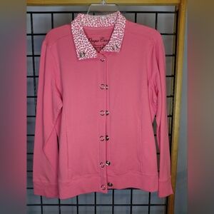 Onque Casuals Pink Snap-Front Sweater Jacket – Playful & Elegant 🌸